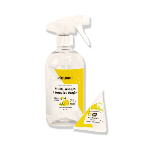 Set Spray Reîncărcabil 500 ml + Rezervă Detergent Multi-Suprafețe, 100% naturală