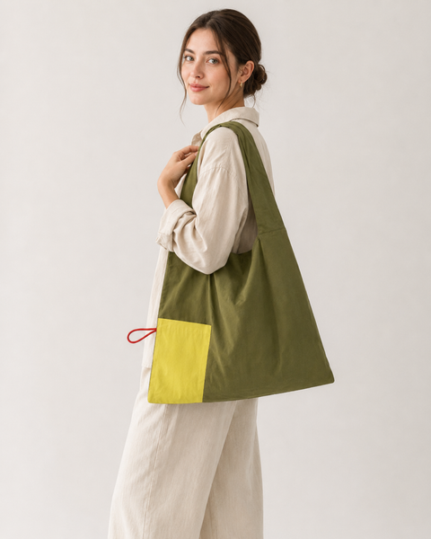 Geantă tip origami din bumbac organic, verde olive